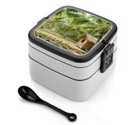 ERSTSNCK Tropical Palm Tree Bento Box 1000ml Leak Proof Lunch Container with Removable Dividers & Spoon - BPA-Free PP Stackable Lunch Box for Work, Office, Picnic, Travel, Dining Out