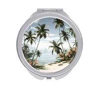 ERSTSNCK Tropical Palm Trees Compact Mirror for Purse, Double-Sided 1x/2x Magnifying Metal Pocket Makeup Mirrors, Folding Mini Vanity Mirror, Handheld Round Travel Cosmetic Mirrors for Women