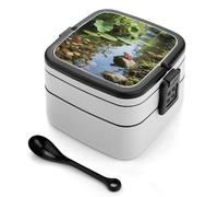 ERSTSNCK Tropical Rainforest Bento Box 1000ml Leak Proof Lunch Container with Removable Dividers & Spoon - BPA-Free PP Stackable Lunch Box for Work, Office, Picnic, Travel, Dining Out