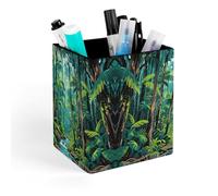 ERSTSNCK Tropical Rainforest Pen Holder, Pencil Holder Desktop Stationery Organizer Square Leather Pencil Cup Makeup Brush Storage Box for Office Home And Stationary Supplies