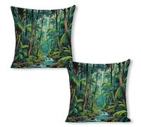 ERSTSNCK Tropical Rainforest Pillow Covers 18"x18"（2pcs） Linen Throw Pillow Covers - Double Sided Decorative Square Cushion Cases for Sofa, Bed, Chair (No Insert Included)