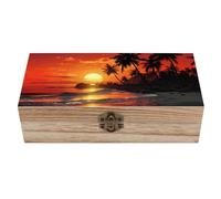 ERSTSNCK Tropical Sunset Wooden Storage Box Elegant Retro Jewelry Box with Hinged Lid Decorative Keepsake Boxes Decor Handmade Organizer Boxes for Wedding, Party, Gift, Diy Craft, Home Decor