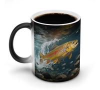 ERSTSNCK Trout in The Water Color Changing Mug 11 Oz Heat Changing Coffee Mugs Funny Magic Cup Heat Sensitive Ceramics Mug Novelty Coffee Cups Personalized Customized Gift Idea for Men & Women