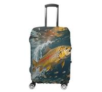 ERSTSNCK Trout in The Water Luggage Suitcase Covers Elastic Washable Cute Luggage Protector Travel Suitcase Protective Cover For Adult (Fit 19-32 Inch Luggages), white, M, Trout in the Water
