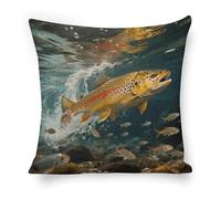 ERSTSNCK Trout in The Water Pillow Covers 18"x18" Linen Throw Pillow Covers - Double Sided Decorative Square Cushion Cases for Sofa, Bed, Chair (No Insert Included)