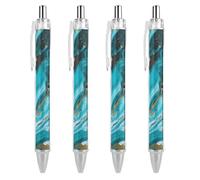 ERSTSNCK Turquoise Blue Gold Marble Black Ballpoint Pens Fine Point (0.5mm) Black Ink Pen Retractable Ball Point Pens with Comfortable Full Grip for Journaling, And Office Writing Ideal 4 PCS