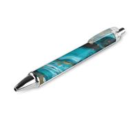 ERSTSNCK Turquoise Blue Gold Marble Black Ballpoint Pens Fine Point (0.5mm) Black Ink Pen Retractable Ball Point Pens with Comfortable Full Grip for Journaling, And Office Writing Ideal 1 PCS