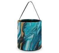 ERSTSNCK Turquoise Blue Gold Marble Halloween Candy Buckets Reusable Tote Candy Bag - Trick Or Treat Goody Bag with Handles