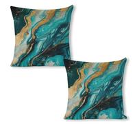 ERSTSNCK Turquoise Blue Gold Marble Pillow Covers 18"x18"（2pcs） Linen Throw Pillow Covers - Double Sided Decorative Square Cushion Cases for Sofa, Bed, Chair (No Insert Included)