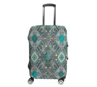 ERSTSNCK Turquoise Bohemian Style Luggage Suitcase Covers Elastic Washable Cute Luggage Protector Travel Suitcase Protective Cover For Adult (Fit 19-32 Inch Luggages) X-Large, white, L, Turquoise