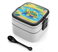 ERSTSNCK Turtle Bento Box 1000ml Leak Proof Lunch Container with Removable Dividers & Spoon - BPA-Free PP Stackable Lunch Box for Work, Office, Picnic, Travel, Dining Out