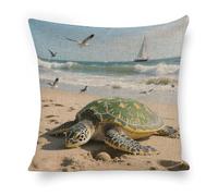 ERSTSNCK Turtle Pillow Covers 18"x18" Linen Throw Pillow Covers - Double Sided Decorative Square Cushion Cases for Sofa, Bed, Chair (No Insert Included)