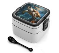 ERSTSNCK Turtle Swimming Bento Box 1000ml Leak Proof Lunch Container with Removable Dividers & Spoon - BPA-Free PP Stackable Lunch Box for Work, Office, Picnic, Travel, Dining Out
