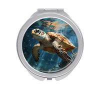 ERSTSNCK Turtle Swimming Compact Mirror for Purse, Double-Sided 1x/2x Magnifying Metal Pocket Makeup Mirrors, Folding Mini Vanity Mirror, Handheld Round Travel Cosmetic Mirrors for Women