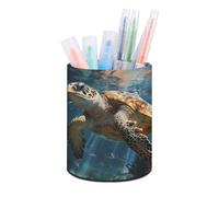 ERSTSNCK Turtle Swimming Pen Holder, Pencil Holder Desktop Stationery Organizer Round Leather Pencil Cup Makeup Brush Storage Box for Office Home And Stationary Supplies