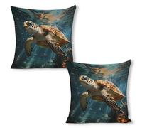 ERSTSNCK Turtle Swimming Pillow Covers 18"x18"（2pcs） Linen Throw Pillow Covers - Double Sided Decorative Square Cushion Cases for Sofa, Bed, Chair (No Insert Included)