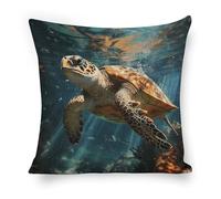 ERSTSNCK Turtle Swimming Pillow Covers 18"x18" Linen Throw Pillow Covers - Double Sided Decorative Square Cushion Cases for Sofa, Bed, Chair (No Insert Included)