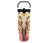 ERSTSNCK Two Butterflies And Elephant 30oz Tumbler Large Capacity Car Cup with Handle And Straw Lid Stainless Steel Travel Mug Double Wall Vacuum Insulated Cup Leak-Proof for Outdoor Home Use