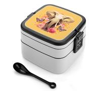 ERSTSNCK Two Butterflies And Elephant Bento Box 1000ml Leak Proof Lunch Container with Removable Dividers & Spoon - BPA-Free PP Stackable Lunch Box for Work, Office, Picnic, Travel, Dining Out