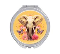 ERSTSNCK Two Butterflies and Elephant Compact Mirror for Purse, Double-Sided 1x/2x Magnifying Metal Pocket Makeup Mirrors, Folding Mini Vanity Mirror, Handheld Round Travel Cosmetic Mirrors for Women