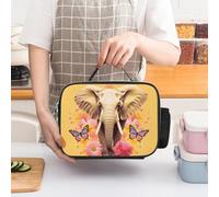 ERSTSNCK Two Butterflies And Elephant Insulated Lunch Bag for Women Lunch Box Large Capacity, Leakproof Tote with Detachable Handles- 5-Hour Cold/Hot Retention Cooler Bag for Office, Picnic, Camping