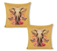 ERSTSNCK Two Butterflies and Elephant Pillow Covers 18"x18"（2pcs） Linen Throw Pillow Covers - Double Sided Decorative Square Cushion Cases for Sofa, Bed, Chair (No Insert Included)