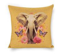 ERSTSNCK Two Butterflies and Elephant Pillow Covers 18"x18" Linen Throw Pillow Covers - Double Sided Decorative Square Cushion Cases for Sofa, Bed, Chair (No Insert Included)