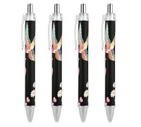 ERSTSNCK Two Colorful Flying Birds Black Ballpoint Pens Fine Point (0.5mm) Black Ink Pen Retractable Ball Point Pens with Comfortable Full Grip for Journaling, And Office Writing Ideal 4 PCS