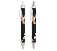ERSTSNCK Two Colorful Flying Birds Black Ballpoint Pens Fine Point (0.5mm) Black Ink Pen Retractable Ball Point Pens with Comfortable Full Grip for Journaling, And Office Writing Ideal 2 PCS