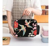ERSTSNCK Two Colorful Flying Birds Insulated Lunch Bag for Women Lunch Box Large Capacity, Leakproof Tote with Detachable Handles- 5-Hour Cold/Hot Retention Cooler Bag for Office, Picnic, Camping