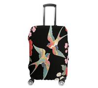 ERSTSNCK Two Colorful Flying Birds Luggage Suitcase Covers Elastic Washable Cute Luggage Protector Travel Suitcase Protective Cover For Adult (Fit 19-32 Inch Luggages), white, L, Two Colorful Flying
