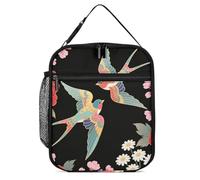 ERSTSNCK Two Colorful Flying Birds Lunch Bag for Adults Reusable Insulated Lunchbox Leakproof Small Lunch Box Tote for Men & Women Portable Food Cooler Bag for Work, Office, Picnics