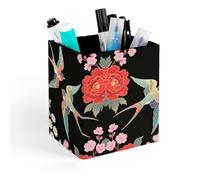 ERSTSNCK Two Colorful Flying Birds Pen Holder, Pencil Holder Desktop Stationery Organizer Square Leather Pencil Cup Makeup Brush Storage Box for Office Home And Stationary Supplies