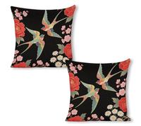 ERSTSNCK Two Colorful Flying Birds Pillow Covers 18"x18"（2pcs） Linen Throw Pillow Covers - Double Sided Decorative Square Cushion Cases for Sofa, Bed, Chair (No Insert Included)