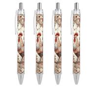 ERSTSNCK Two Flower Roosters Black Ballpoint Pens Fine Point (0.5mm) Black Ink Pen Retractable Ball Point Pens with Comfortable Full Grip for Journaling, And Office Writing Ideal 4 PCS