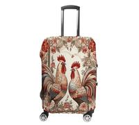 ERSTSNCK Two Flower Roosters Luggage Suitcase Covers Elastic Washable Cute Luggage Protector Travel Suitcase Protective Cover For Adult (Fit 19-32 Inch Luggages) X-Large, white, M, Two Flower Roosters