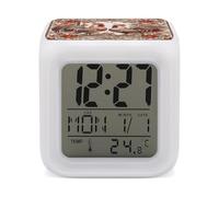 ERSTSNCK Two Flower Roosters Night Light Alarm Clock LED Display Alarms for Bedroom Smart Digital Alarm Clock Wtih 7 Colorful Ambient Lights Sleep Timer for Heavy Sleepers Simple Operation