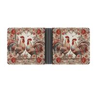 ERSTSNCK Two Flower Roosters Wallet for Men Bifold Rfid Blocking Slim Money Clip Front Pocket Wallet Card Holder
