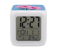 ERSTSNCK Two Hibiscus Flowers Night Light Alarm Clock LED Display Alarms for Bedroom Smart Digital Alarm Clock Wtih 7 Colorful Ambient Lights Sleep Timer for Heavy Sleepers Simple Operation