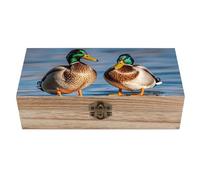 ERSTSNCK Two Mallard Ducks Wooden Storage Box Elegant Retro Jewelry Box with Hinged Lid Decorative Keepsake Boxes Decor Handmade Organizer Boxes for Wedding, Party, Gift, Diy Craft, Home Decor