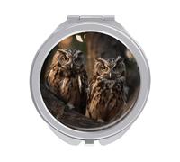 ERSTSNCK Two Owls on The Tree Compact Mirror for Purse, Double-Sided 1x/2x Magnifying Metal Pocket Makeup Mirrors, Folding Mini Vanity Mirror, Handheld Round Travel Cosmetic Mirrors for Women