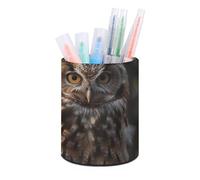 ERSTSNCK Two Owls on The Tree Pen Holder, Pencil Holder Desktop Stationery Organizer Round Leather Pencil Cup Makeup Brush Storage Box for Office Home And Stationary Supplies