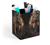 ERSTSNCK Two Owls on The Tree Pen Holder, Pencil Holder Desktop Stationery Organizer Square Leather Pencil Cup Makeup Brush Storage Box for Office Home And Stationary Supplies