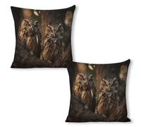 ERSTSNCK Two Owls on The Tree Pillow Covers 18"x18"（2pcs） Linen Throw Pillow Covers - Double Sided Decorative Square Cushion Cases for Sofa, Bed, Chair (No Insert Included)
