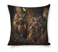 ERSTSNCK Two Owls on The Tree Pillow Covers 18"x18" Linen Throw Pillow Covers - Double Sided Decorative Square Cushion Cases for Sofa, Bed, Chair (No Insert Included)