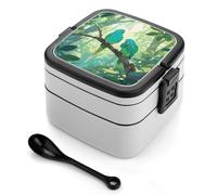 ERSTSNCK Two Parakeets Bento Box 1000ml Leak Proof Lunch Container with Removable Dividers & Spoon - BPA-Free PP Stackable Lunch Box for Work, Office, Picnic, Travel, Dining Out