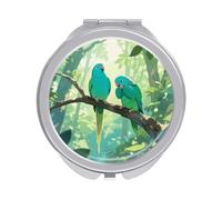 ERSTSNCK Two Parakeets Compact Mirror for Purse, Double-Sided 1x/2x Magnifying Metal Pocket Makeup Mirrors, Folding Mini Vanity Mirror, Handheld Round Travel Cosmetic Mirrors for Women