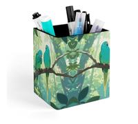 ERSTSNCK Two Parakeets Pen Holder, Pencil Holder Desktop Stationery Organizer Square Leather Pencil Cup Makeup Brush Storage Box for Office Home And Stationary Supplies