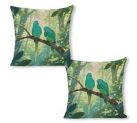 ERSTSNCK Two Parakeets Pillow Covers 18"x18"（2pcs） Linen Throw Pillow Covers - Double Sided Decorative Square Cushion Cases for Sofa, Bed, Chair (No Insert Included)