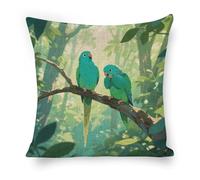 ERSTSNCK Two Parakeets Pillow Covers 18"x18" Linen Throw Pillow Covers - Double Sided Decorative Square Cushion Cases for Sofa, Bed, Chair (No Insert Included)